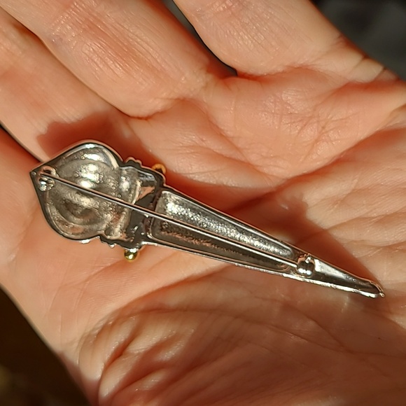 2/$12 Silvertone torch/scepter brooch with goldtone details - Picture 4 of 4